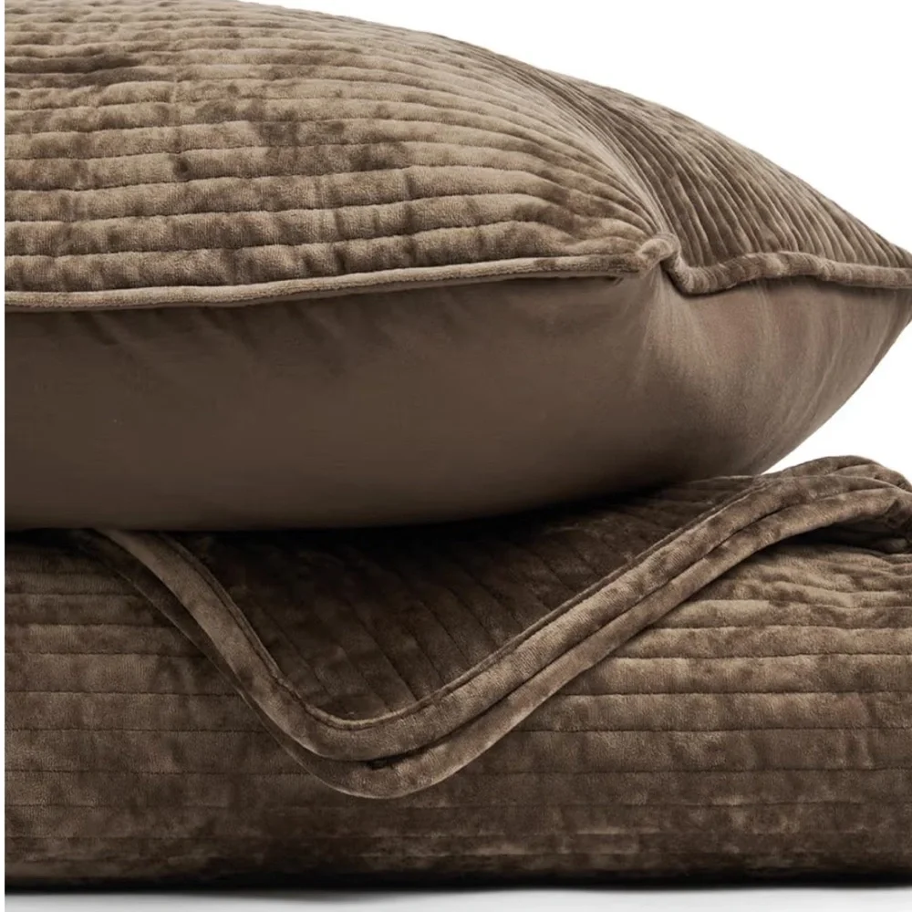🆕 PB Style Brown 3 Piece Queen Quilt set Luxe Soft Velvet Coverlet Bedding Set